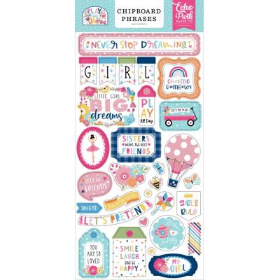 Echo Park Play All Day Girl Sticker - Chipboard Phrases